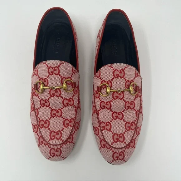 GUCCI JORDAAN CANVAS GG MONOGRAM HORSEBIT LOAFERS IN RED SIZE 37 - Picture 5 of 15